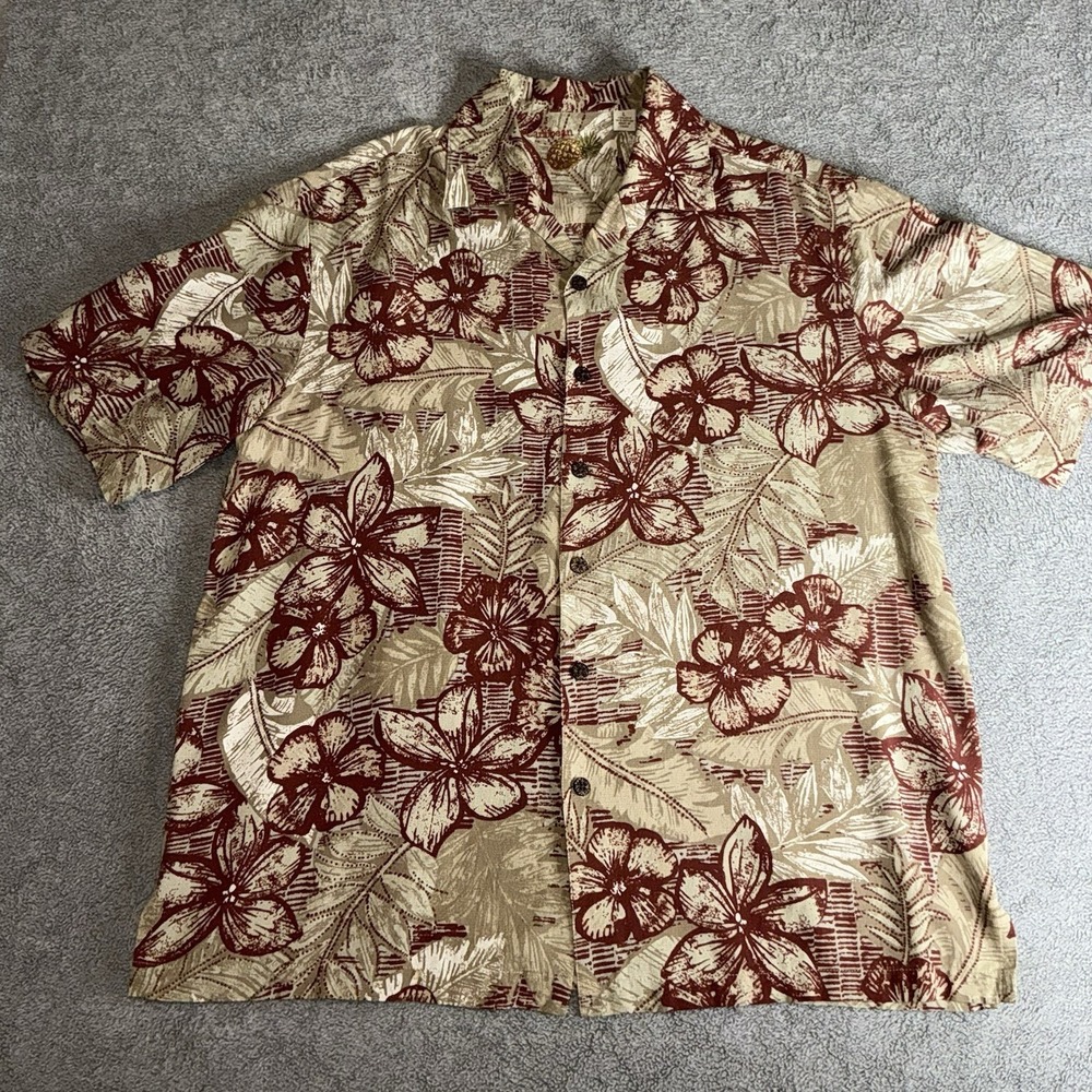 Caribbean Men's Floral Hawaiian Shirt L 70% Silk Beach‎ Button Up Floral